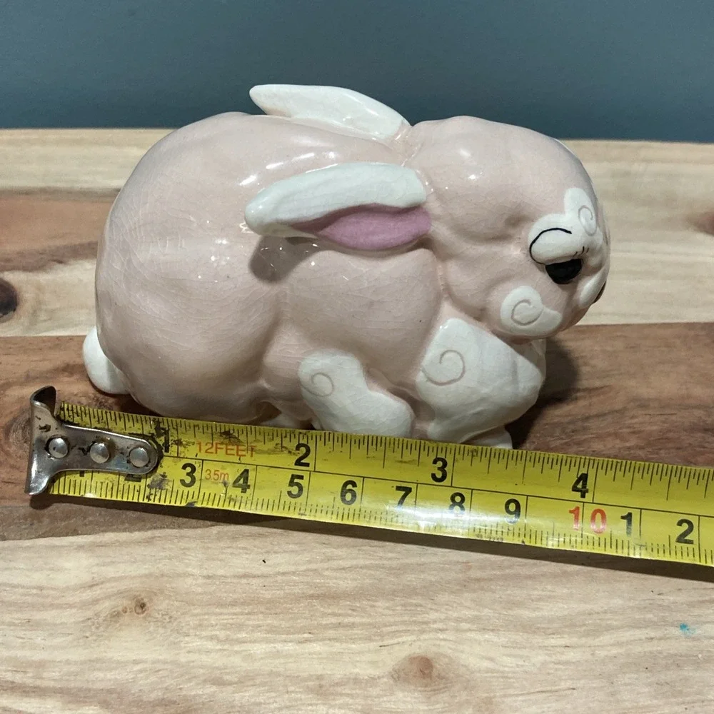 Vtg Kay Finch Bunny Rabbit Pink Figurine California Pottery  MCM Glazed Ceramic